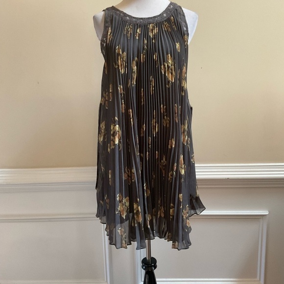 Free People Sleeveless Pleated Tent Dress Mocha Combo Size Small - Picture 2 of 9